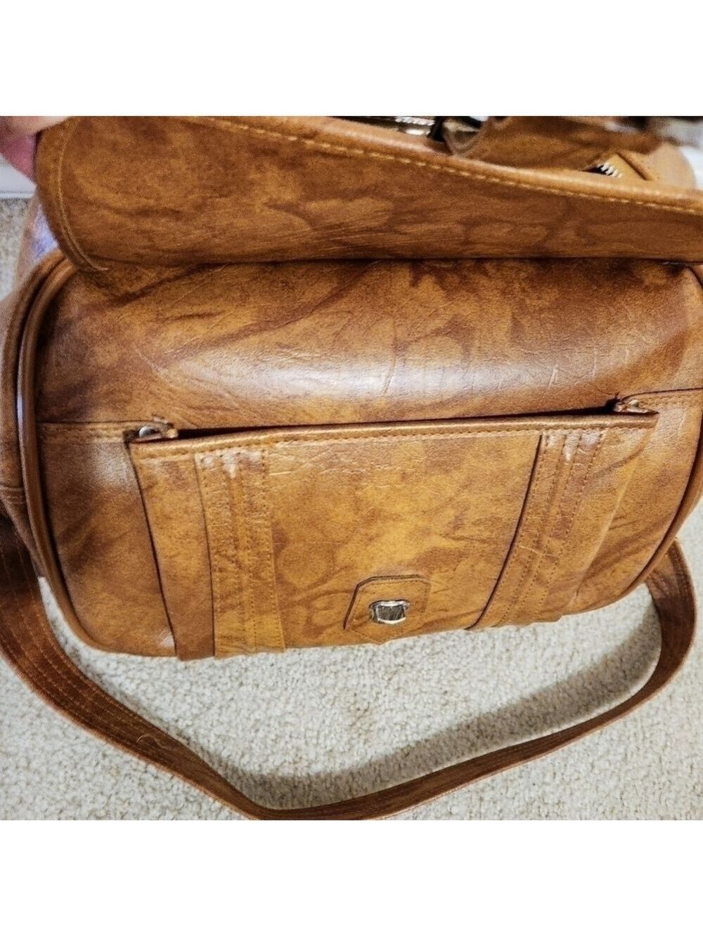 American Tourister Brown Faux Leather Shoulder Bag Vintage - Picture 6 of 13